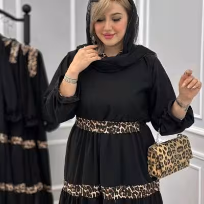 پیراهن زنانه کرپ مدل پیراهن پلنگی دنیز زیبا خاص 147