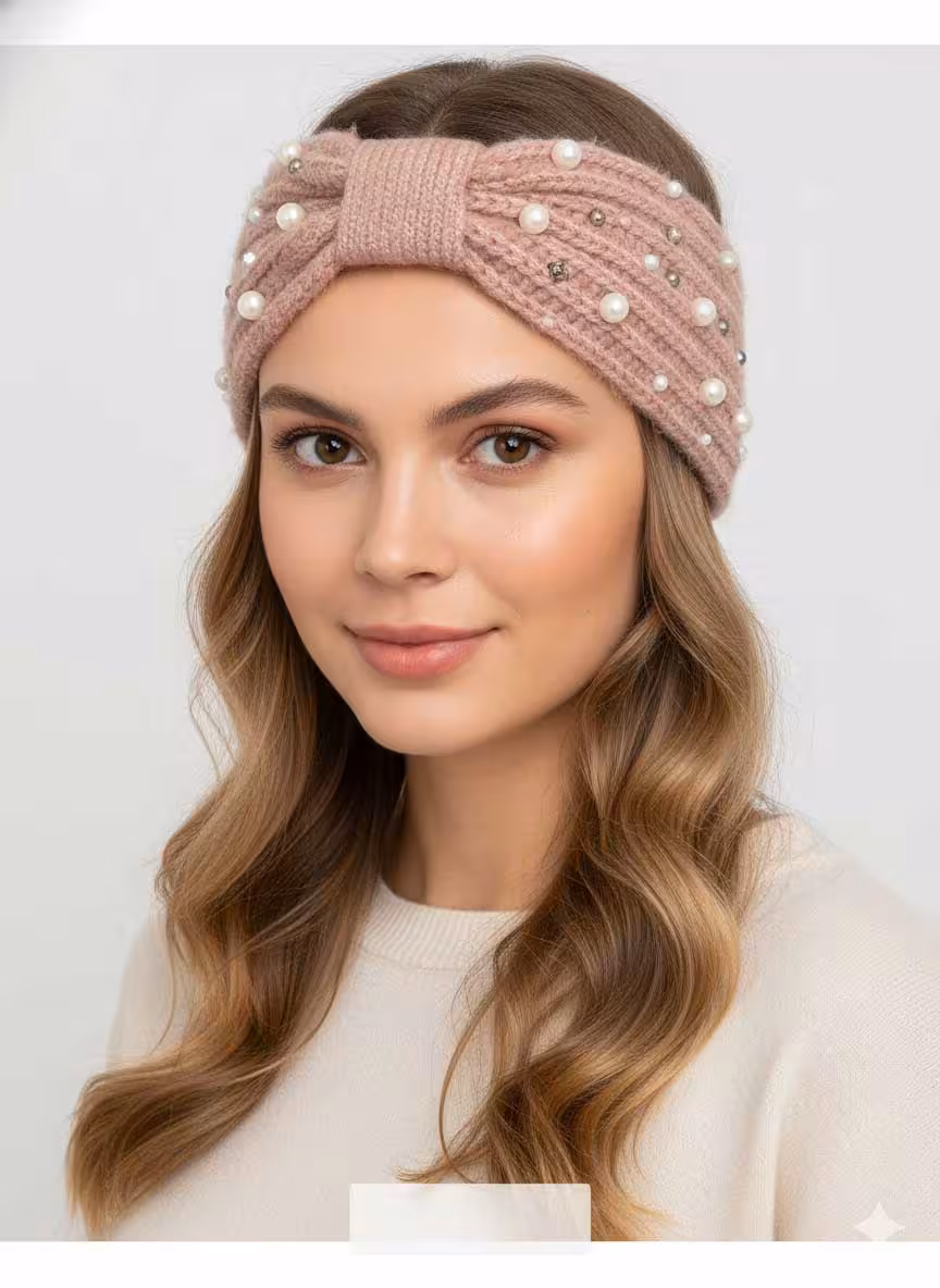 هدبند بافتنی مروارید دوزی مدل پاپیونی