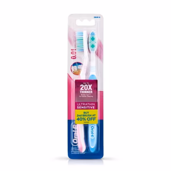 مسواک دو عددی اورال بی  مدل ultrathin sensitive  (خیلی نرم) Extra soft 0,01 ساخت هندوستان