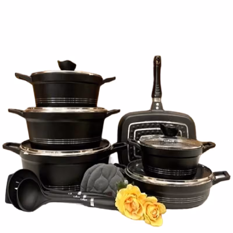 سرویس قابلمه 15 پارچه مشکی یونیک کد UN-7772