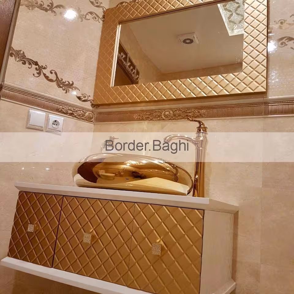 کار اجرا شده کابین روشویی مدل الماس سفید طلایی
