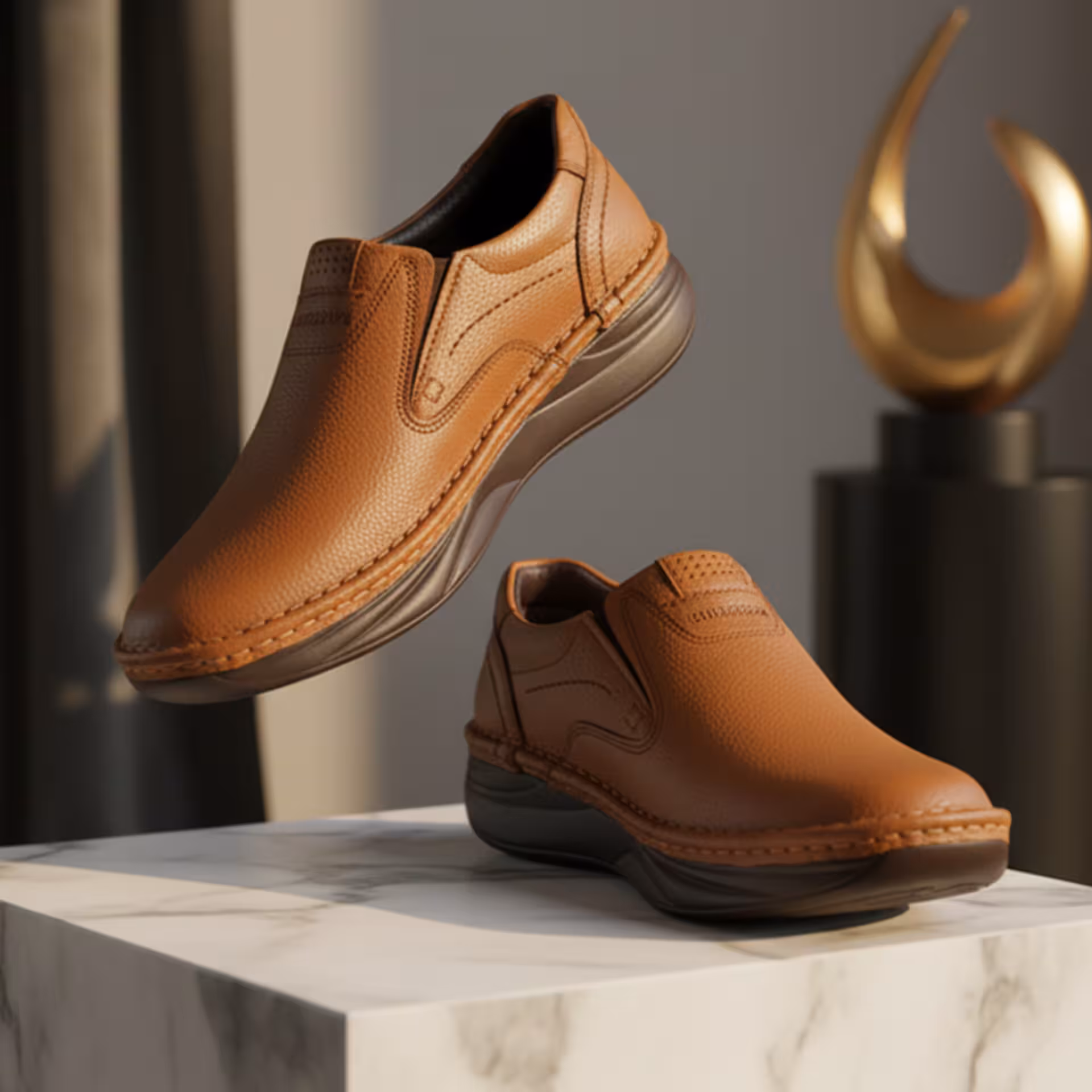 کفش چرم مردانه طبی کد TB048TN رنگ عسلی