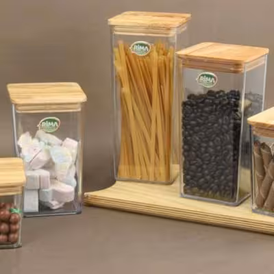 بانکه حبوباتی مربع کریستال نشکن درب بامبو(5عددی)