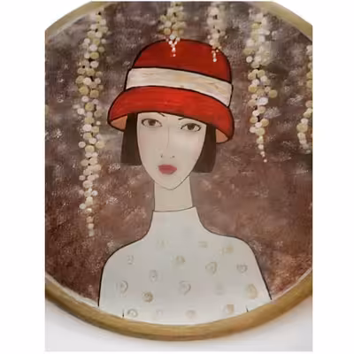 بشقاب دیوارکوب سفالی طرح بانو 