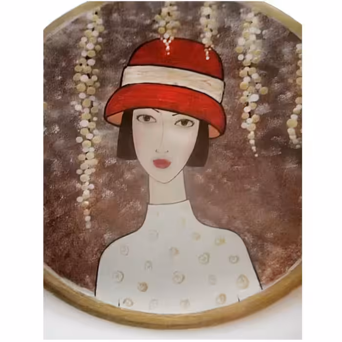 بشقاب دیوارکوب سفالی طرح بانو 