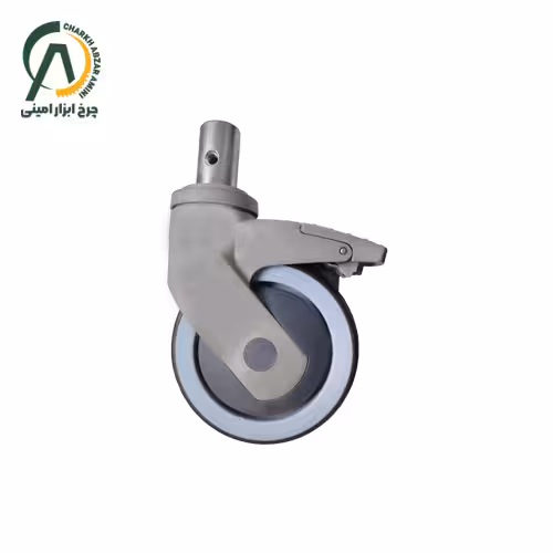 چرخ بیمارستانی پی وی سی دور آبی پینی گردان ترمزدار قطر 125 میلی متر