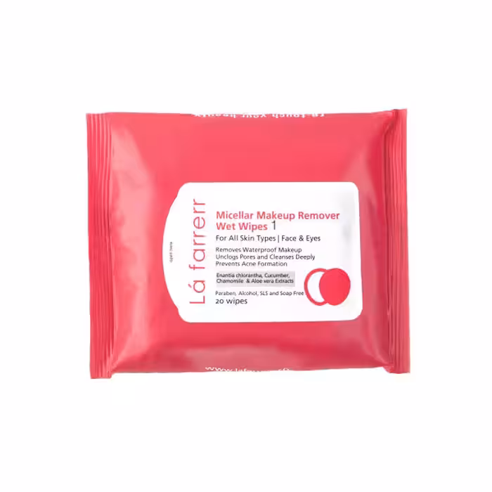 دستمال مرطوب آرایش پاک کن مخصوص انواع پوست La farrerr Face And Eyes Micellar Makeup Remover Wet Wipes For All SkinTypes