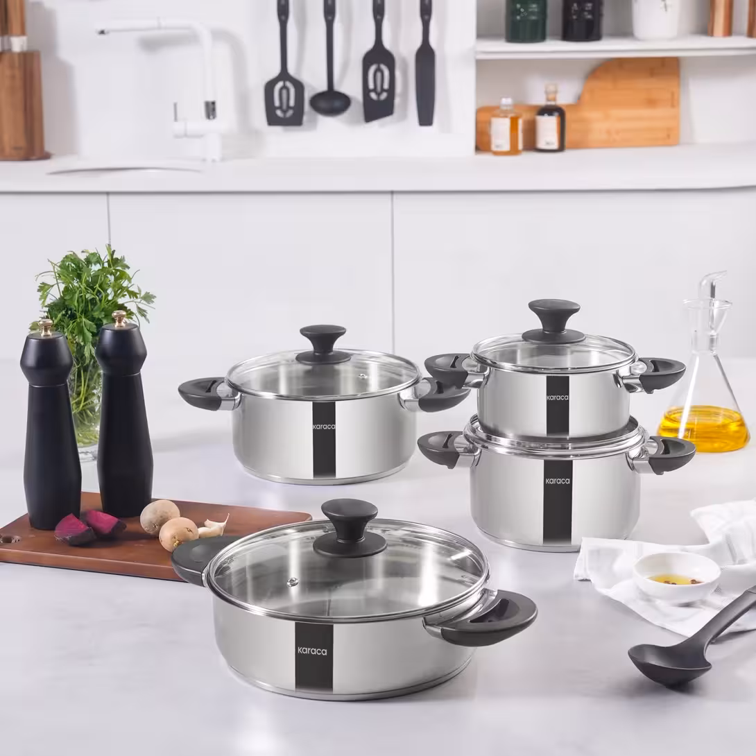 سرویس قابلمه استیل 8 پارچه Karaca ترکیه مدل Buca