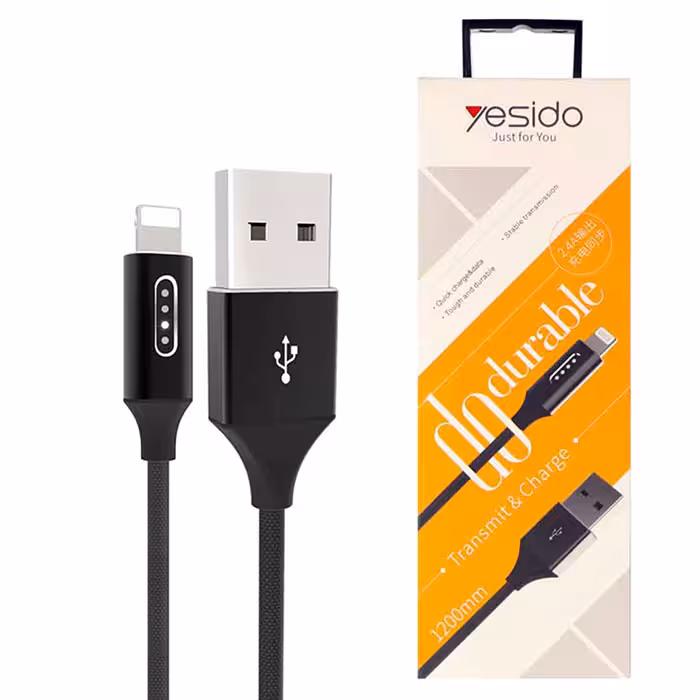 کابل USB به لایتنینگ یسیدو YESIDO CA18 طول 1.2متر 2.4 آمپر