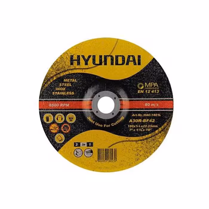 صفحه سنگ ساب دوکاره آهن و استیل هیوندای مدلHAG-1806 سایز 6×180 میلی متر