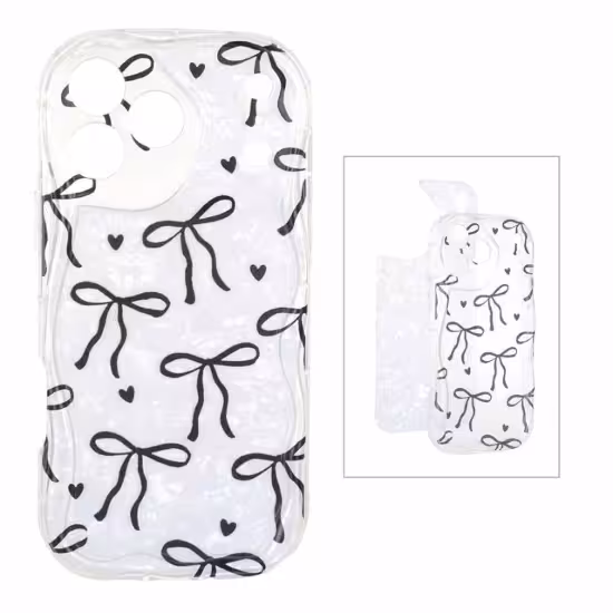 قاب گوشی موبایل ژله ای کنگره ای شفاف طرح دار با کاور ماربل پاپیونی