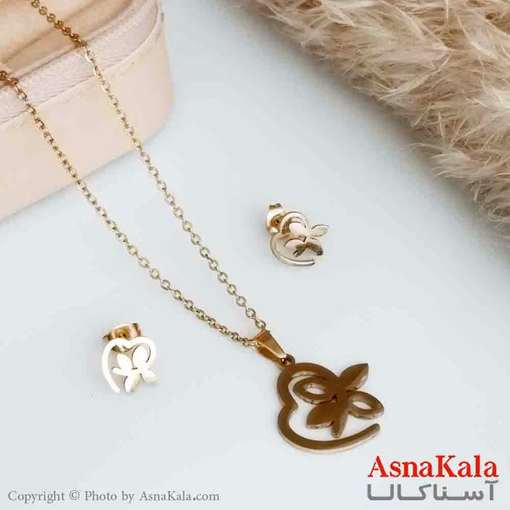 نیمست استیل دخترانه طرح قلب و گل رنگ طلایی کد NIM14200W