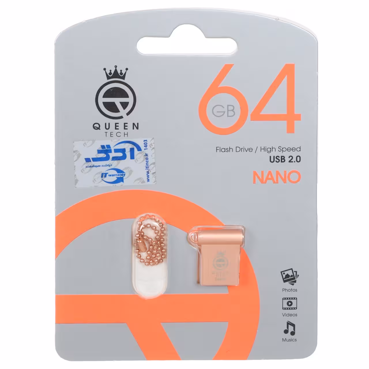 فلش مموری  Queen NANO USB2.0 Flash Memory-64GB رزگلد