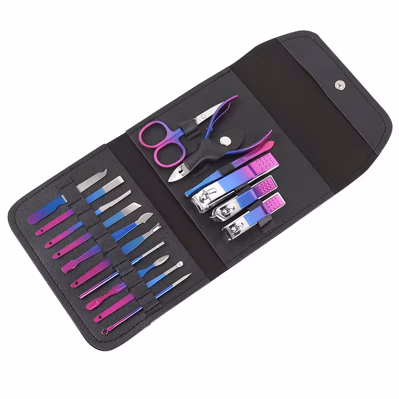 ست مانیکور و پدیکور مدل کیف چرمی کد Gradient مجموعه 16 عددی