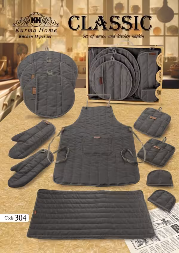 سرویس دم کنی کلاسیک 11 پارچه جنس کتان کارماهوم KH رنگ طوسی تیره 304