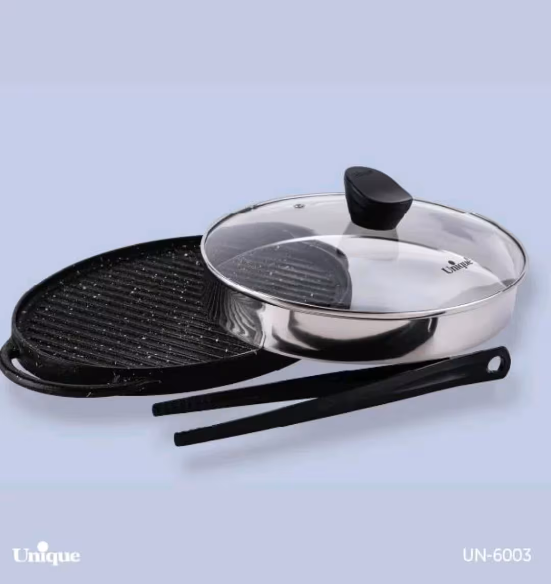 تابه گریل چدن گرد بزرگ بدون چوب یونیک کد UN-6003