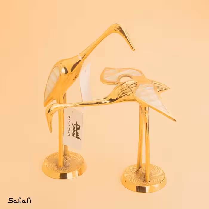 مجسمه لک لک جفت برنج و صدف 6466