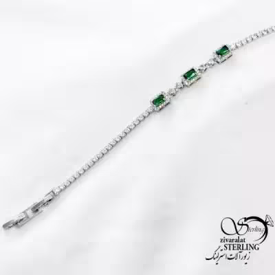 دستبند جواهری نگین سبز سه تایی کد 18435