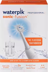 مسواک واترپیک Sonic-Fusion Professional، دو در یک، مخصوص نخ دندان – 3 حالت تمیز کردن، 10 تنظیم فشار، سرعت زیاد/کم، ظرفیت آب 60 ثانیه