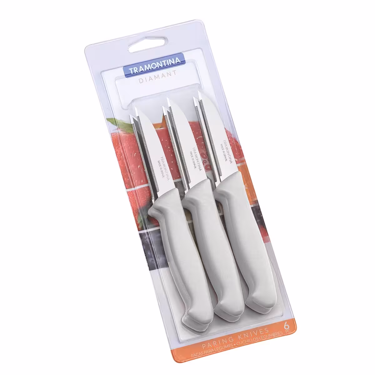 ست 6 عددی چاقو میوه خوری ترامونتینا سری DiamantTramontina Diamant 6-Piece Paring Knife Set with Stainless Steel Blades and Grey Polypropylene Handles