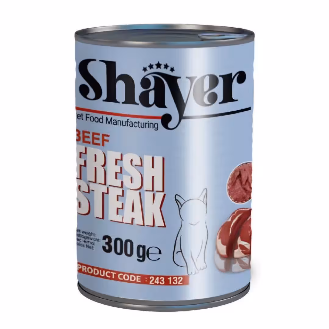 کنسرو گربه شایر طعم استیک گوشت وزن 300گرم