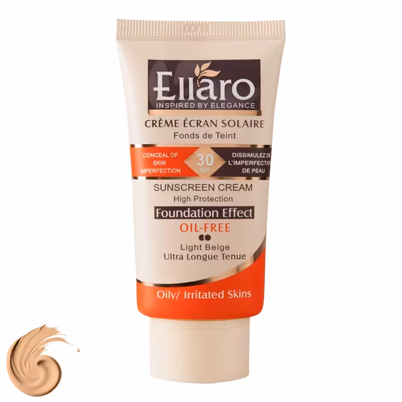 کرم ضد آفتاب رنگی الارو SPF30 سری Foundation Effect مدل High Protection محافظ UVA ،UVB، ضد جوش و آکنه، ضد آب، ضد حساسیت، مناسب پوست چرب حجم 40 میلی‌لیتر
