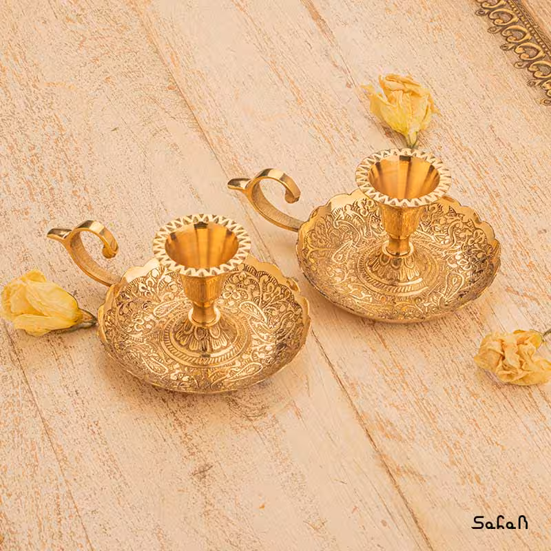 شمعدان جفت برنجی و طلایی