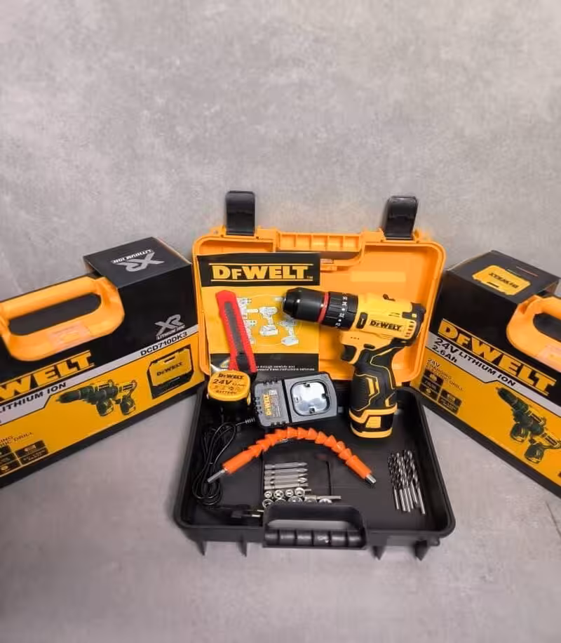 دریل شارژی پیچ گوشتی شارژی 24 ولت براشلس چکشی سه نظام 13 فلزی طرح دیوالت مدل 24SA