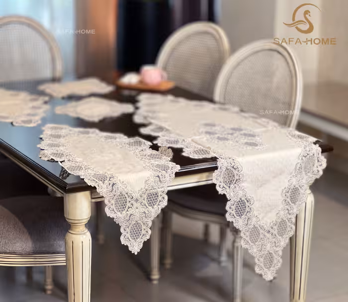 رومیزی جدید 5 تکه طرح پاریس خاکی