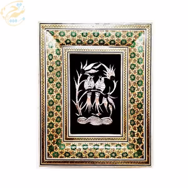 تابلو قلمزنی رومیزی همراه با قاب دوگل سبز مدل 2