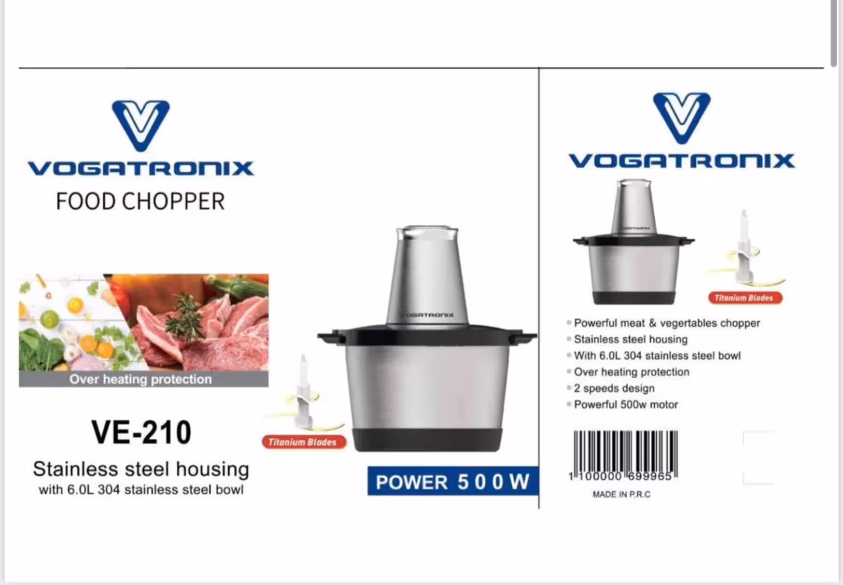 خرید خردکن 6 لیتری استیل وگاتی VE-210 | موتور 500 وات و تیغه تیتانیوم