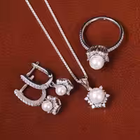 نیم ست طرح مروارید زنانه کد 21293 - جواهری مشاهیر