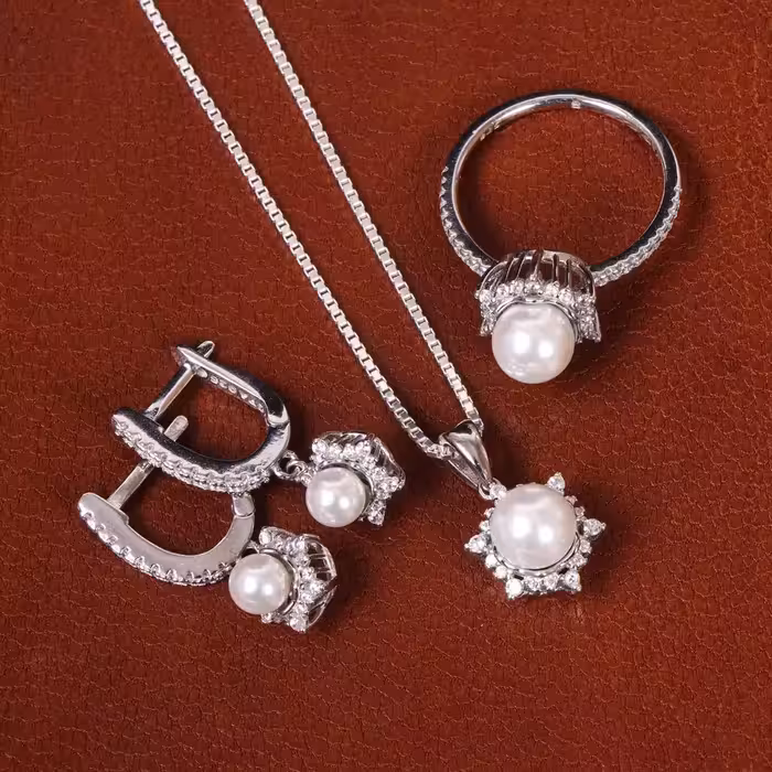 نیم ست طرح مروارید زنانه کد 21293 - جواهری مشاهیر