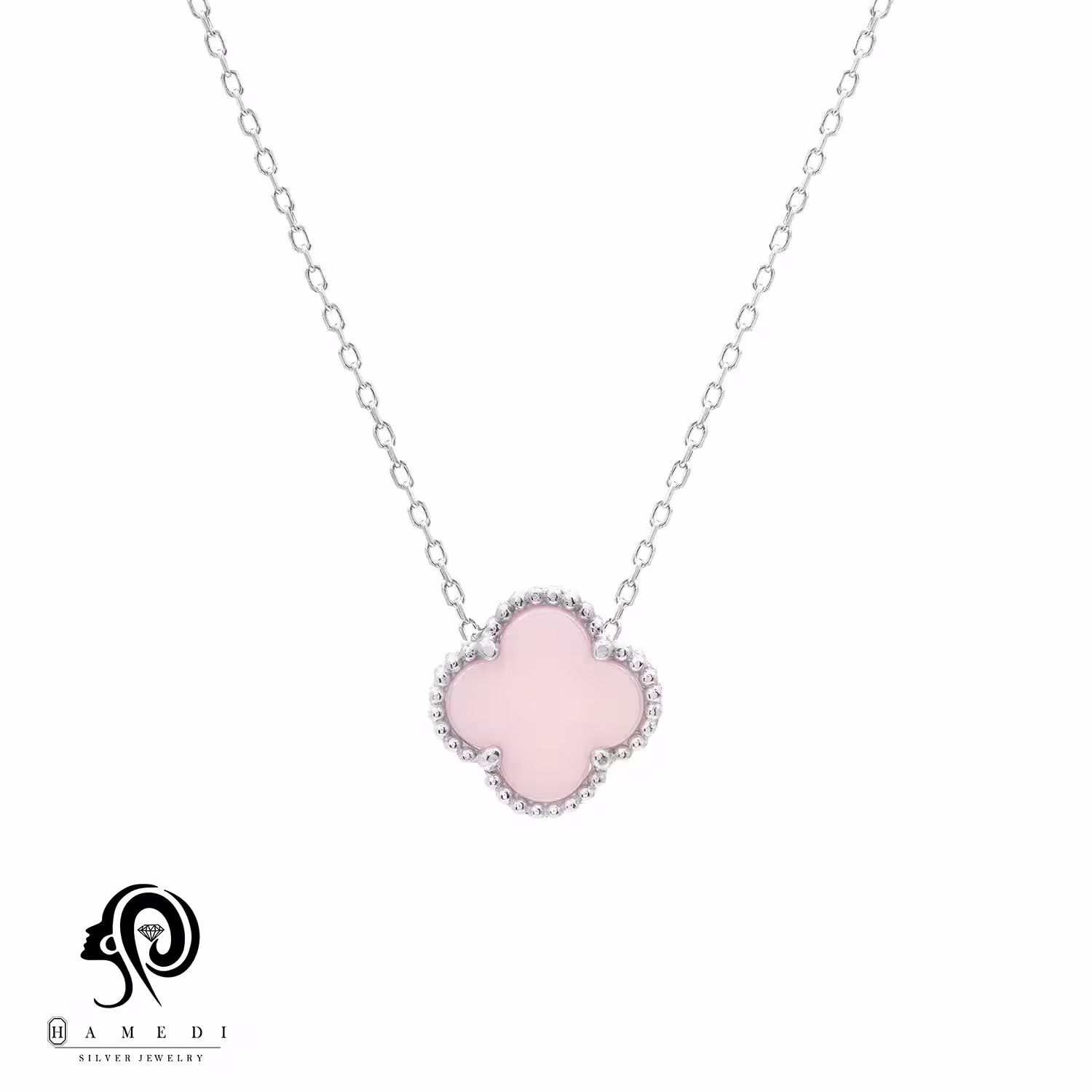 گردنبند ونکلیف صورتی نقره زنانه مدل KEC C15 P