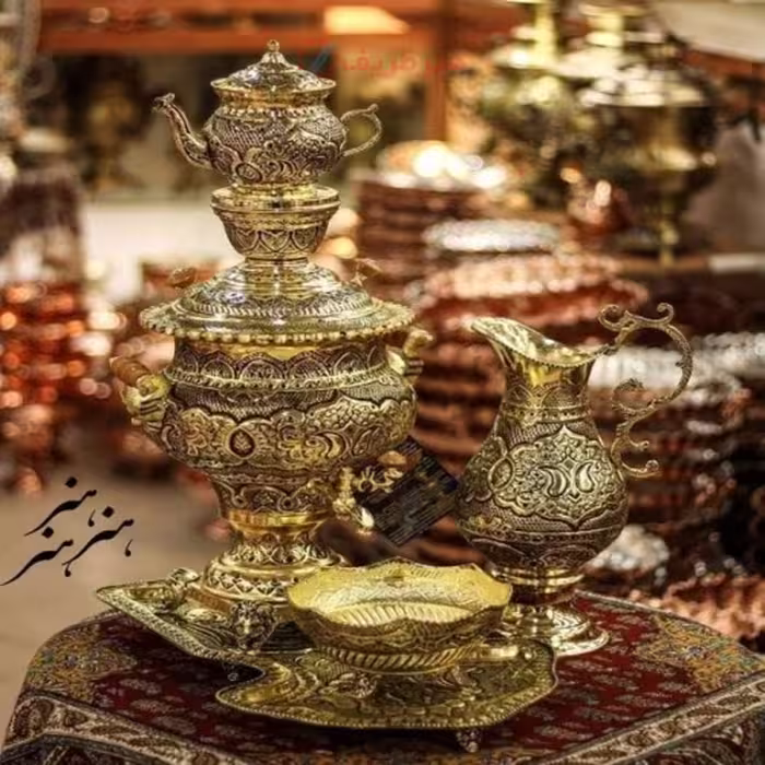سرویس سماور برنجی قلمزنی 5 لیتری، سیاه قلم