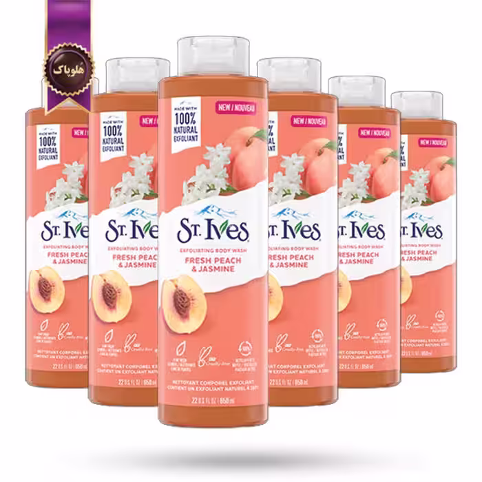 6 عدد شامپو بدن سنت ایوز St.Ives مدل هلو و یاس تازه Fresh peach & jasmine حجم 650 میلی لیتر   (اورجینال)