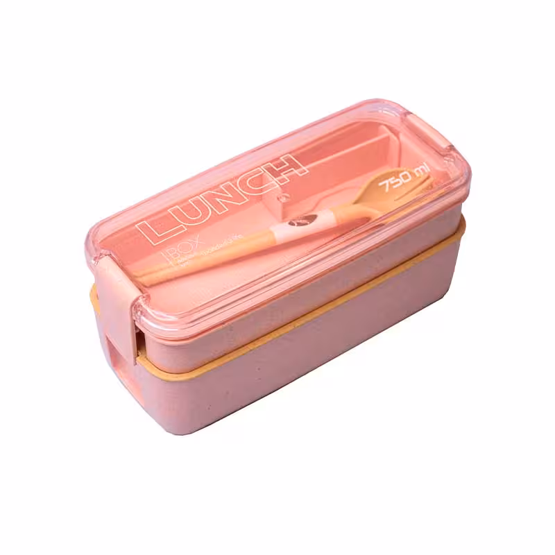 لانچ باکس گیاهی دوطبقه به همراه قاشق و چنگال