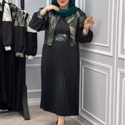 ژیله و پیراهن پلیسه ژاکارد و کرپ اسکاچی