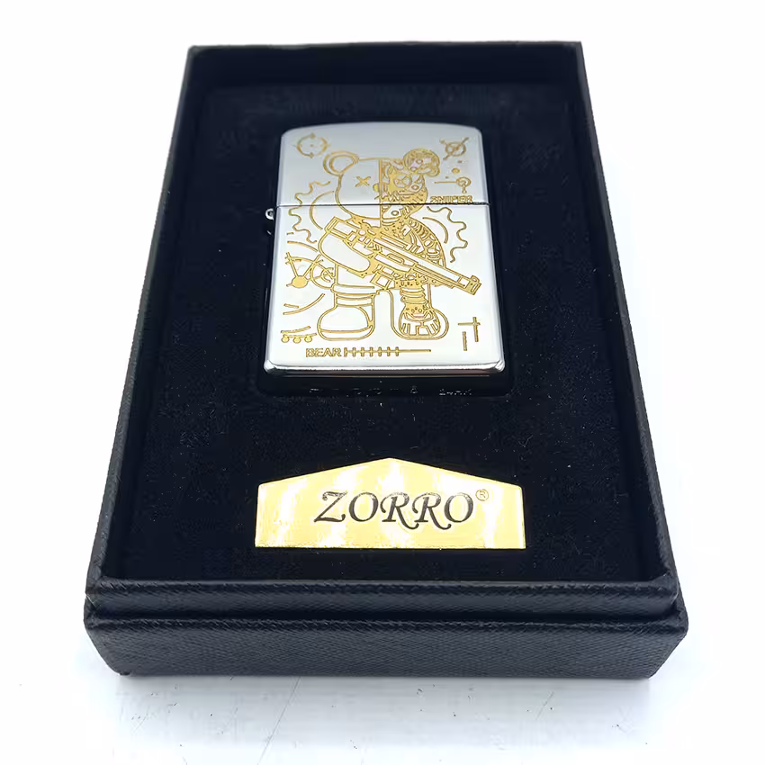 فندک بنزینی زورو نقره ای طرح خرس کد d1312