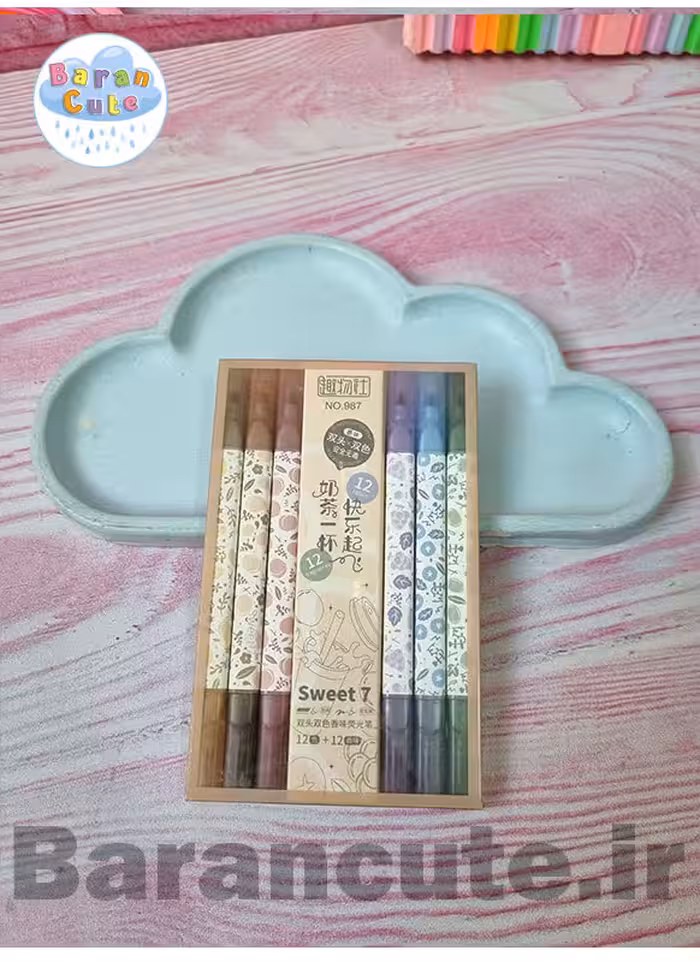 هایلایتر فانتزی پاستیلی دو سر طرح گل بسته 6 عددی