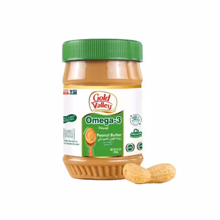 کره بادام زمینی اُمگا 3 گلدن ولی Golden Valley وزن 454 گرم