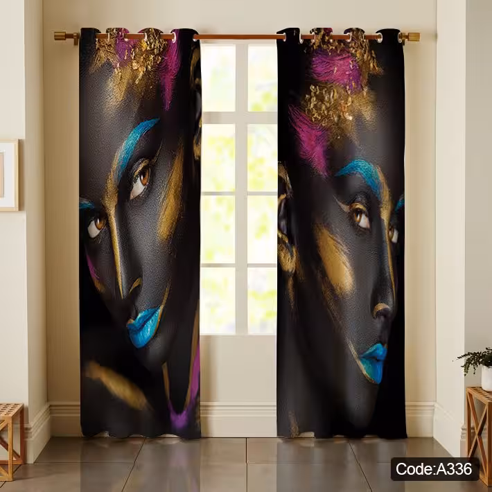 پرده پانچی مخمل چاپی دخترانه کد 336