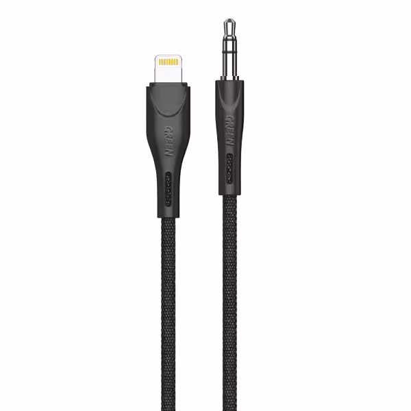 تبدیل AUX به لایتنینگ گرین Green AUX to Lightning Braided cable 1.2m