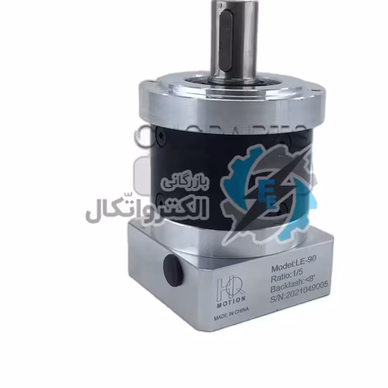 گیربکس خورشیدی سرووموتور HQM اچ کیو ام مدل LE90-03-16-step86 سایز 90 نسبت 1 به 3 شفت ورودی 16 شفت خروجی 22 فلنج گرد مناسب استپ فلنج 86 (نما 34) (گیربکس سیاره ای)