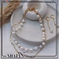 نیم ست مروارید و زنجیر رولو استیل کد 1002