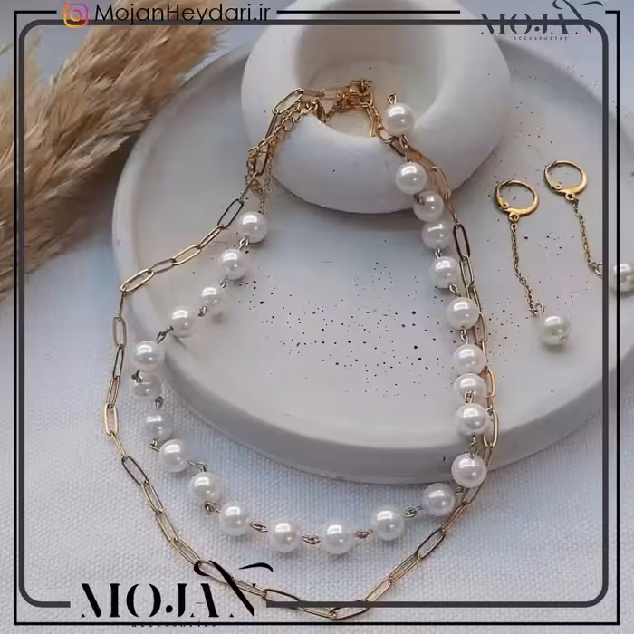 نیم ست مروارید و زنجیر رولو استیل کد 1002