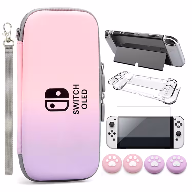 VGBUS 7-in-1 Accessory Case for Nintendo Switch OLED – Pink/Purple