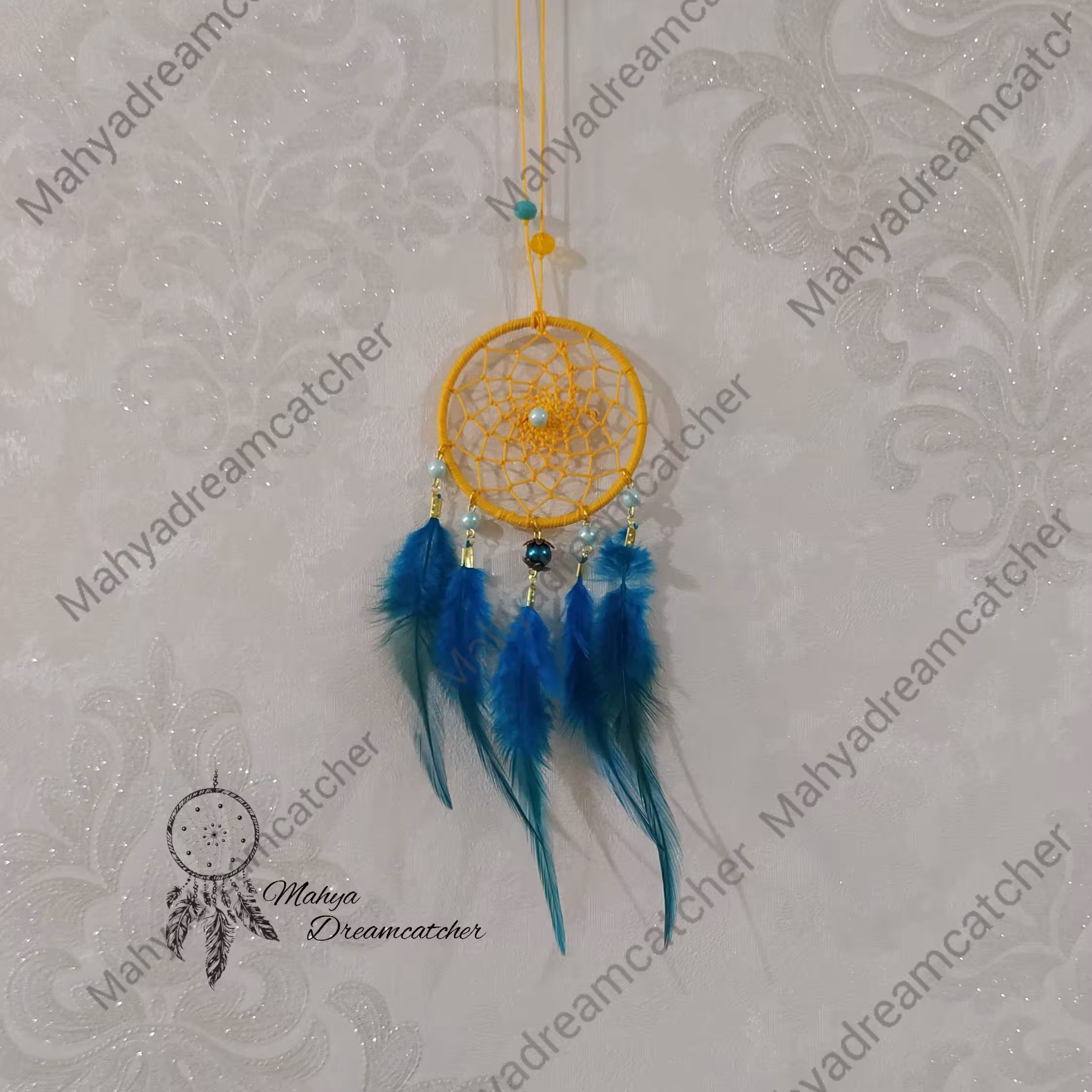 دریمکچر یا کابوسگیر مخصوص آویز دیواری یا آینه ماشین   طرح اصلی دریمکچر ترکیب رنگ زرد فیروزه ای  کد 15