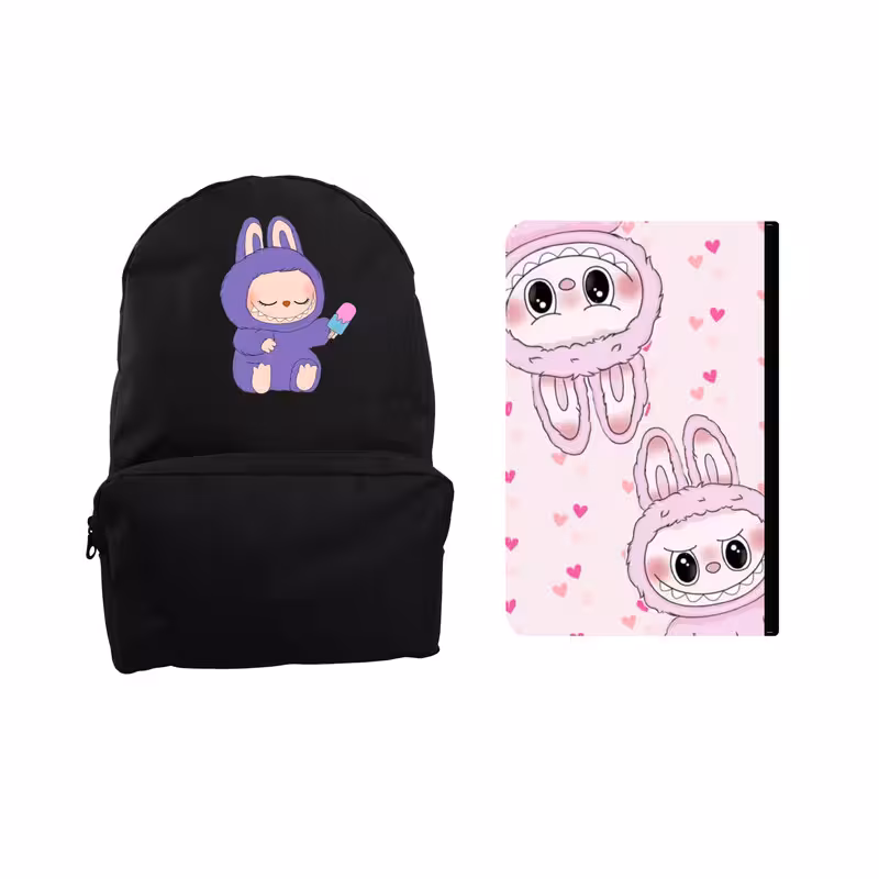 کوله پشتی مدرسه مدل عروسک labubu کد 4 به همراه کلاسور | کالا مکس