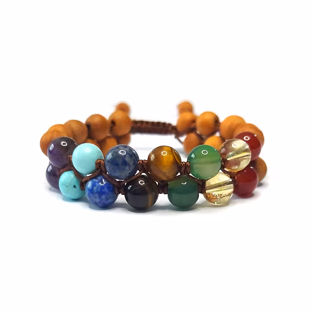 دستبند دو ردیفه هفت سنگ و چوب معطر صندل کد310048